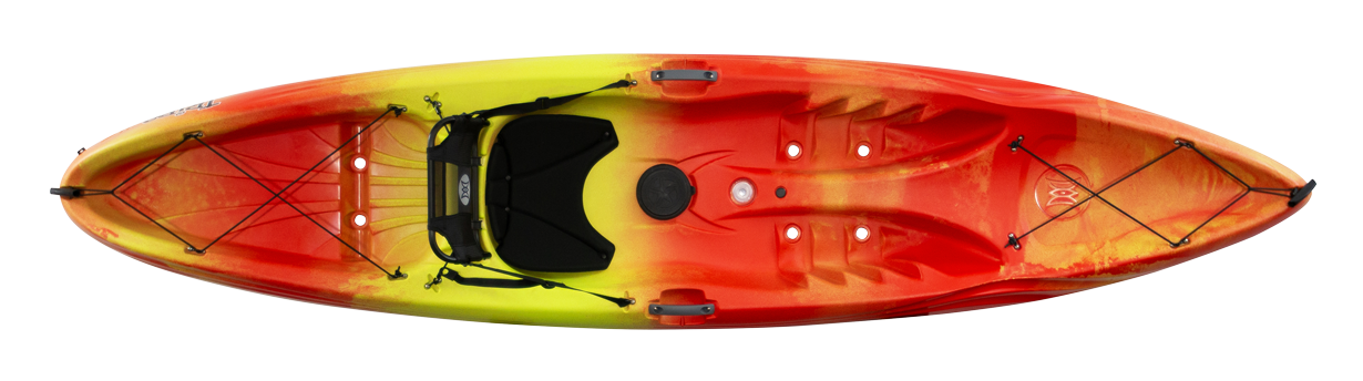 Orange and Yellow Perception Tribe 11.5 single sit-on-top rental kayak